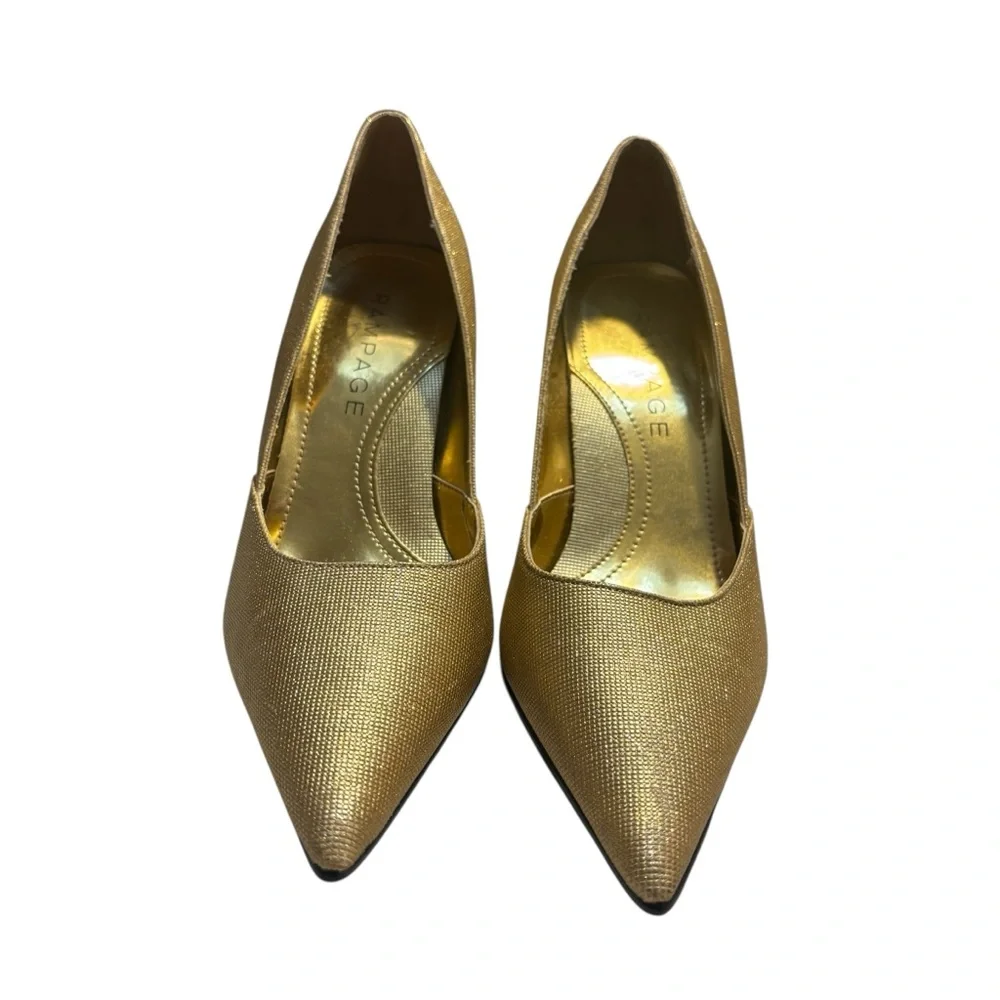 NEW Rampage Heels Size 8.5 Gold Metallic Maria Pointed Toe Party Festive 3”